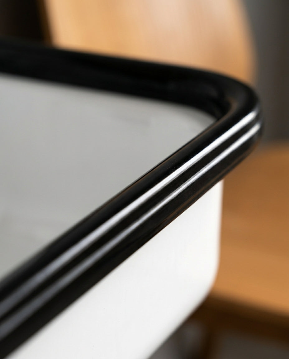 Enameled Steel Bucket Sink - White with Black Rim, Wall-Hung
